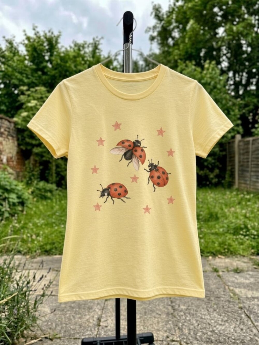 Flying Ladybugs Stars Cottagecore Botanical Graphic T-Shirt Gildan Women Tee